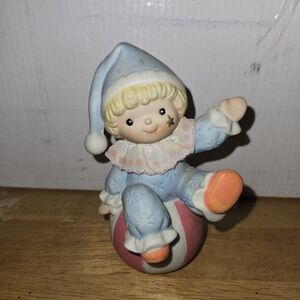 Adorable Clown Figurine in Blue and Pink
